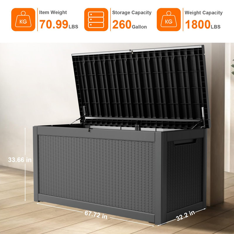 1200L Lockable Waterproof Resin Outdoor Storage Box, Black