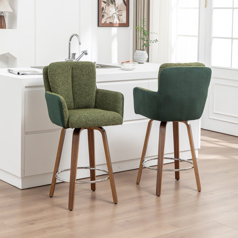 White Cozy Modern Swivel Upholstered Counter Stool With Bentwood Legs, Green