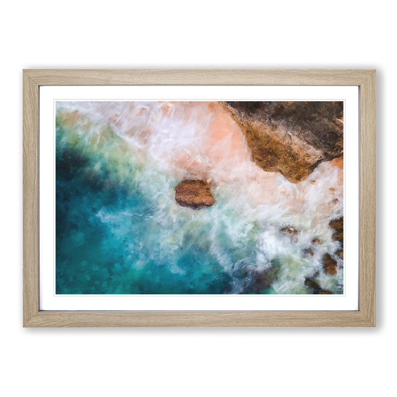 Beach Waves - Picture Frame Painti, 24cm H x 33cm W x 2cm D, Oak