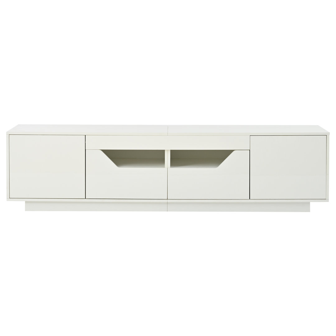 High-Gloss Tv Stand For 75" Tvs - Led App Control, 2 Drawers, 2 Cabinets, Soft-Close Doors