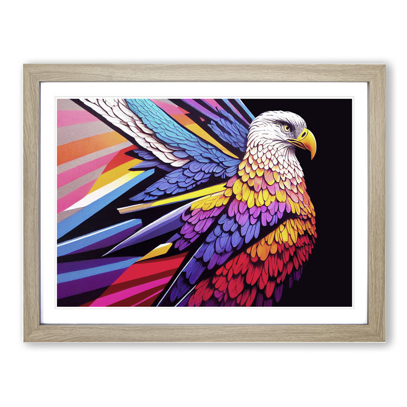 Colourful Eagle Bird Vol.4 - Single Picture Frame Print, 34cm H x 46cm W x 2cm D, Oak Framed