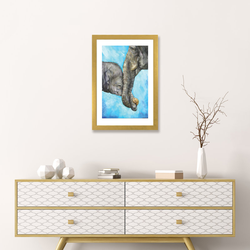 Éléphants - Pure Family, art sur toile, Papier encadré doré, H 32 po x l 24 po x P 1 po