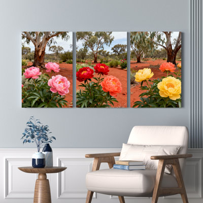 Pivoine fleur jardin toile tendue sur toile, ensemble de 3 reproductions de peinture à l'huile pour salon chambre à coucher