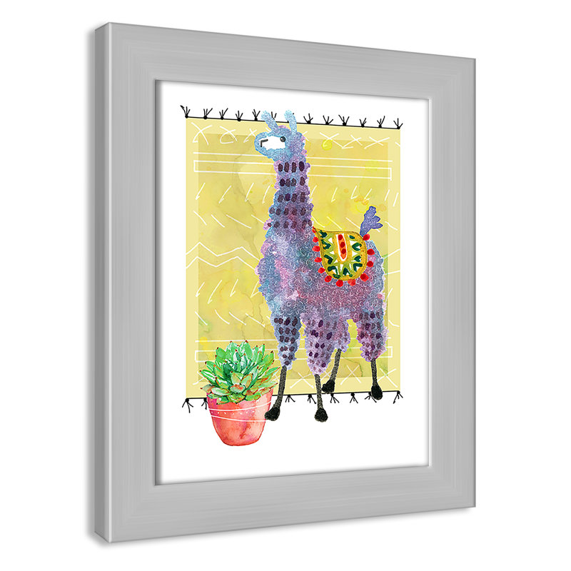 « jolie llama ii », art sur toile, H 12 po x l 10 po x P 0,625 po, Cadre argenté