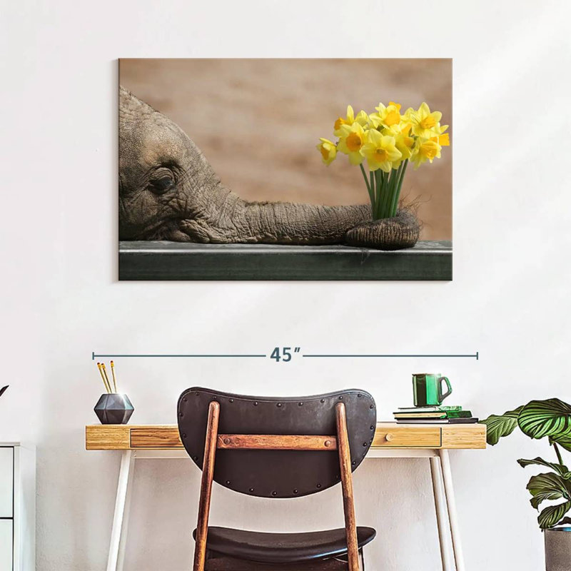 Elephant And Yellow Daffodil, 26" H x 39" W