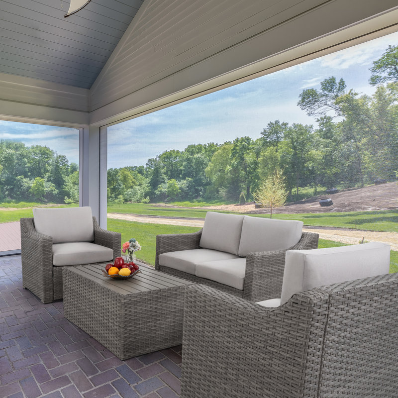 4 Piece Patio Sectional Conversation Set, Beige, Gray