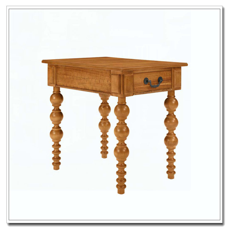 Solid Wood End Table with Drawer, Natural
