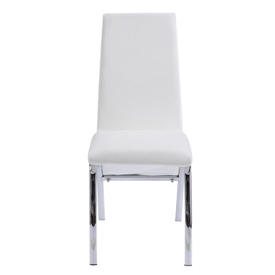 Chic White And Side Chairs  2  - Faux Leather, Curved Metal Legs, Fashionable Addition Contemporary Solid Back   Of 2  White, , For Relaxed Living