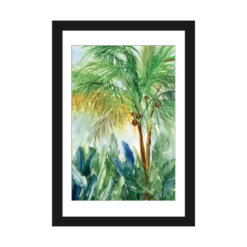 «Vintage Palm I», reproduction sur toile, H 24 po x l 16 po x P 1 po, Papier d'art encadré noir, Blanc
