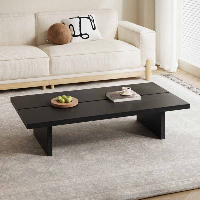 Table basse rectangulaire moderne 55,1 po, jolie texture de bois, Noir, 12.6" H x 55.1" W x 27.6" D