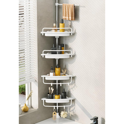 Poteau de tension de mise à niveau pour support de douche - Argent - Organisateur de coin réglable à 4 niveaux, acier inoxydable 18/8, tablette de salle de bain antirouille pour shampooing et accessoires