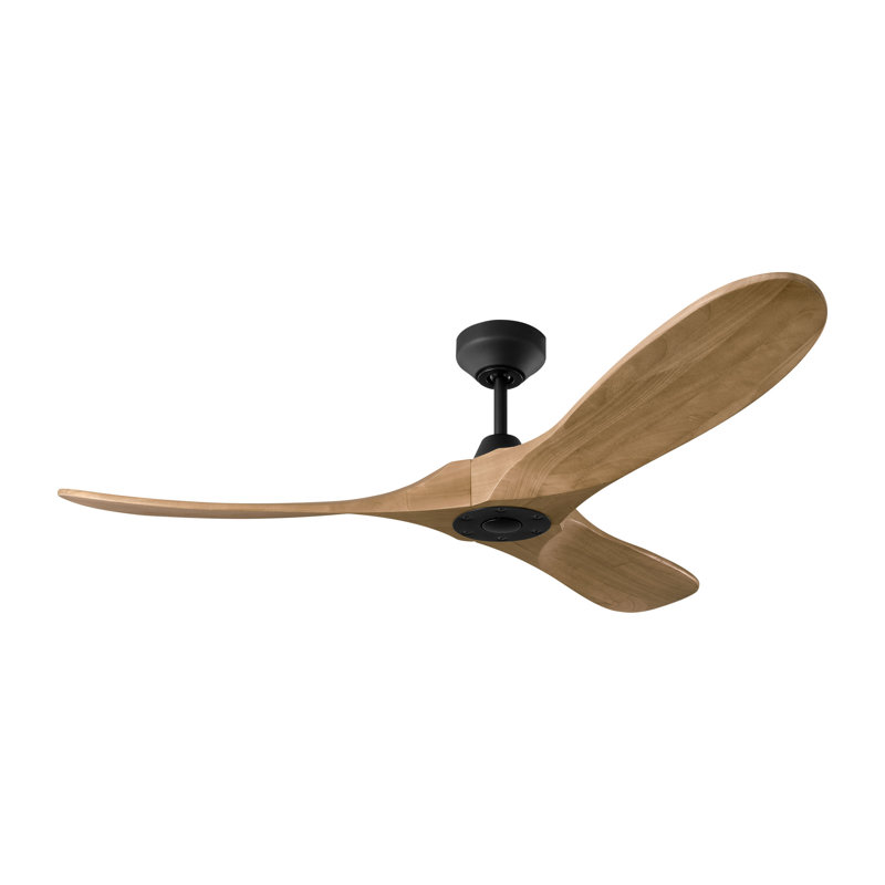 Maverick 52-inch indoor/outdoor smart ceiling fan in midnight black finish with natural honey blades, handheld remote control, and compatible with Alexa, Google Home, and Bond Home Action from Visual Comfort Fan