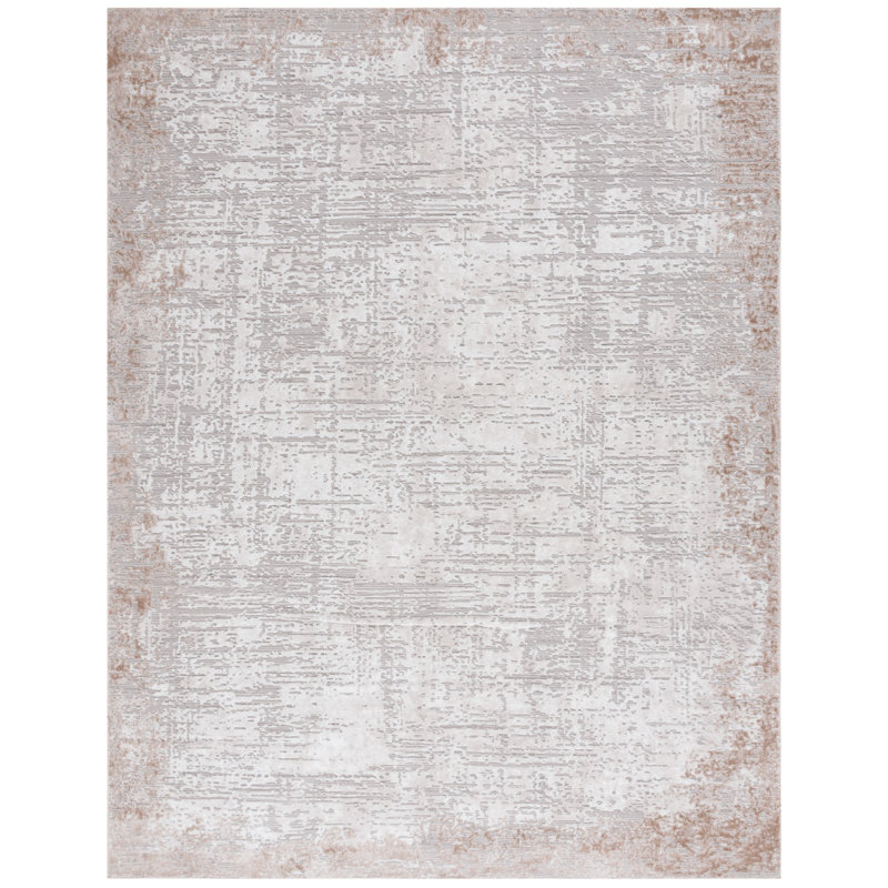 Tapis taupe / gris en polyester tissé à la machine, Rectangle 8 pi x 10 pi