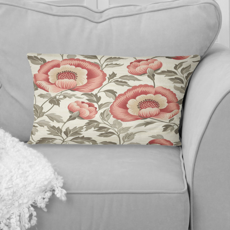 Red Green Modern Floral Gardens - Modern Lumbar Pillow