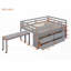 Lit mezzanine double avec bureau rétractable 4 tiroirs, fabrication en bois massif-975022755
