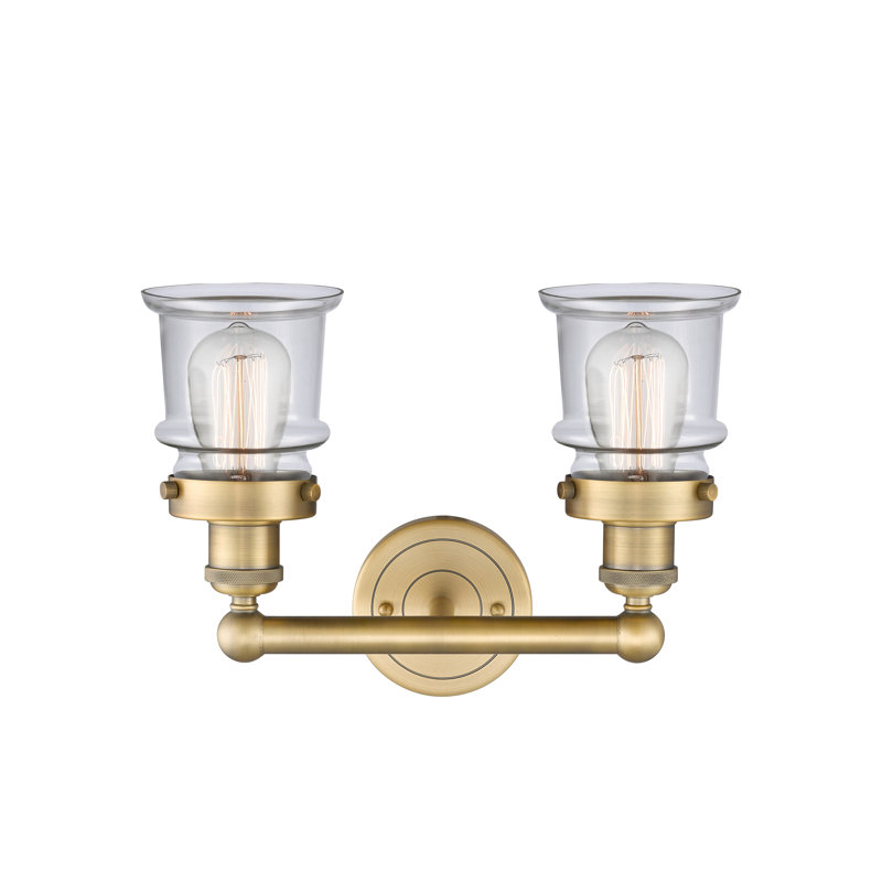 Petit meuble-lavabo pour salle de bain 2 lumières Cailen de la collection Edison, Transparent, Laiton brossé
