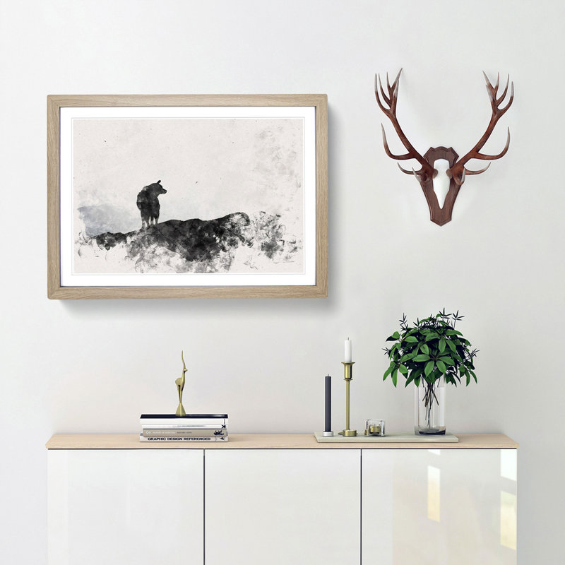 Silhouette of a Wolf - Picture Frame Painting Print, 45cm H x 63cm W x 2cm D, Oak Framed