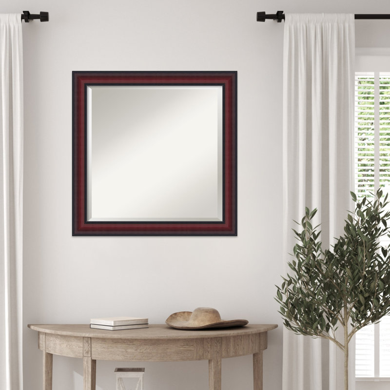 Dalat Beveled Framed Wall Mirror, 23.75" x 23.75", Cherry