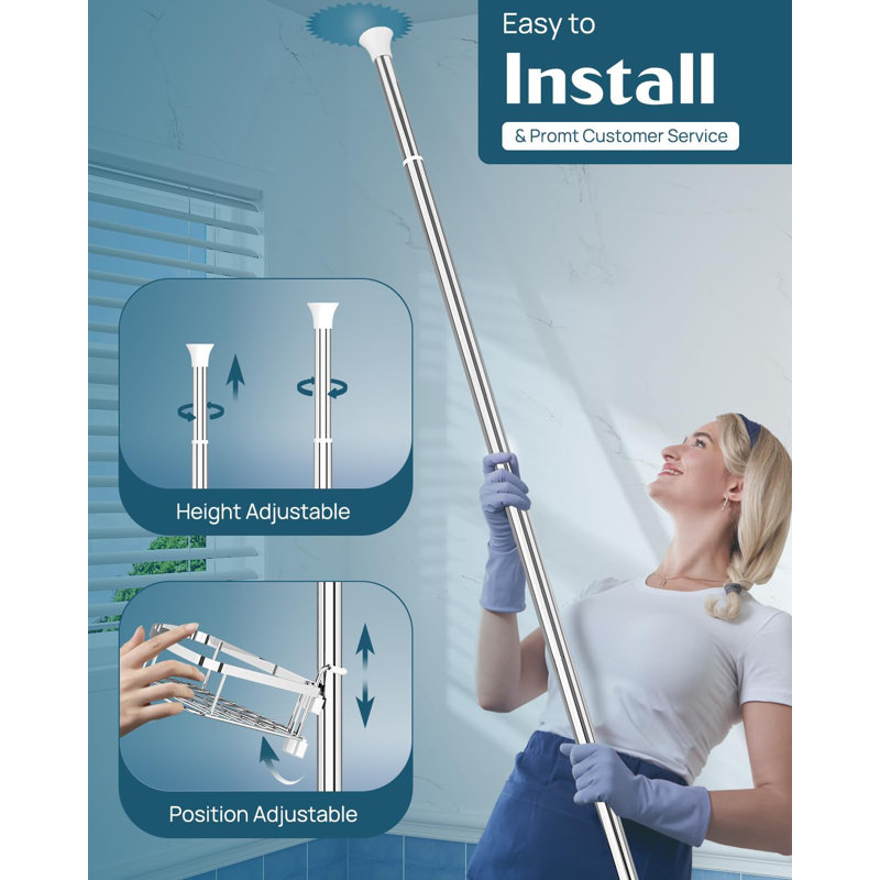 Serviteur de douche d'angle à poteau à tension réglable - Organisateur de salle de bain à 4 niveaux antirouille avec paniers amovibles, porte-brosse à dents et barre à serviettes pour le rangement de la douche