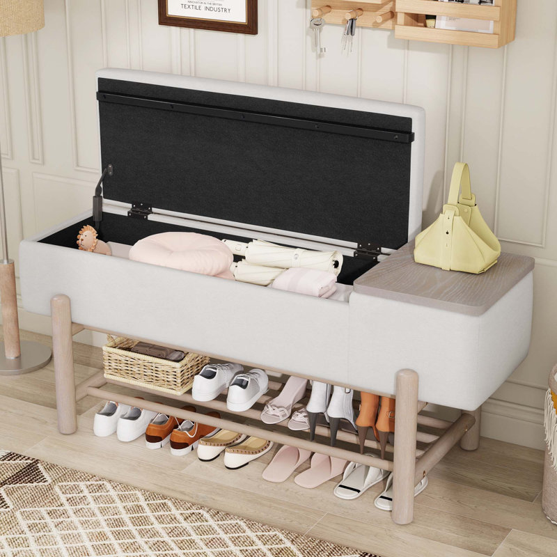 Banc de rangement rembourré moderne avec compartiment caché et support inférieur pour les couloirs d'entrée du salon, Naturel
