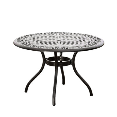 48-in Round Outdoor Table Made From Cast Aluminum With Hammered Bronze Finish, And Tabletop, Umbrella Hole, Curved Legs, For Gathering 48-inch Of Featuring Gently Garden Setting