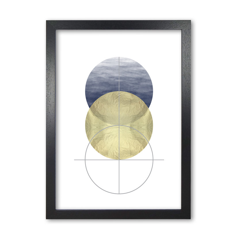 Navy And Gold Abstract Circles - Print, Black Grain Frame, 60 cm H x 42 cm W x 5 cm D