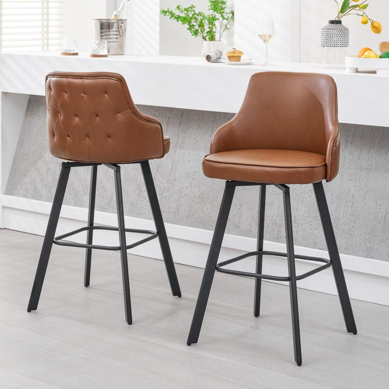 Tabouret de bar pivotant en cuir avec dossier haut (ensemble de 2), Brun, 2, Tabouret de bar (siège d'une hauteur de 30 po)