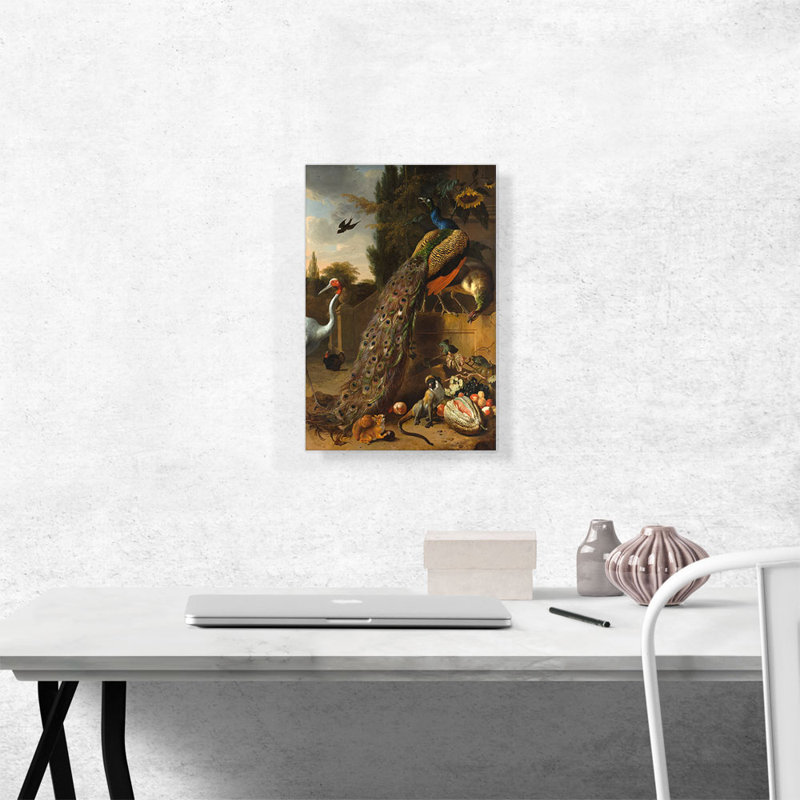 «Peacocks 1683» par Melchior d-Hondecoeter - reproduction d'art sur toile tendue, H 18 po x l 12 po x P 1,5 po