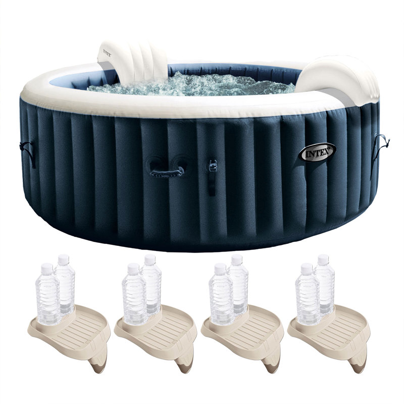 Intex 4-Person Navy Inflatable Round Hot Tub with Cup Holders