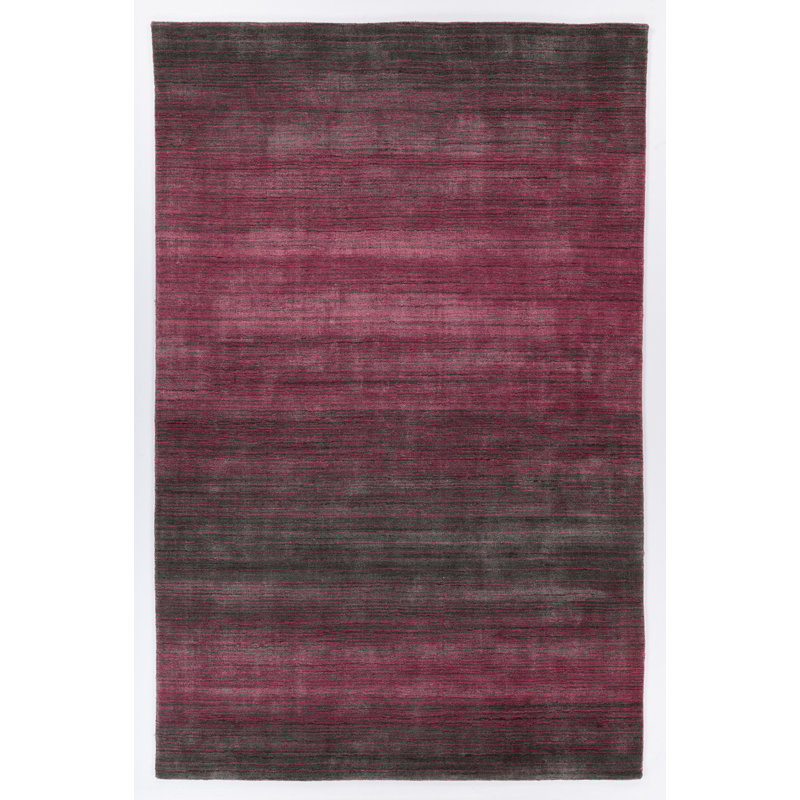 Tapis rose/gris à rayures fait main dhurrie Yaritza, Rectangle 5 pi x 7 pi 6 po