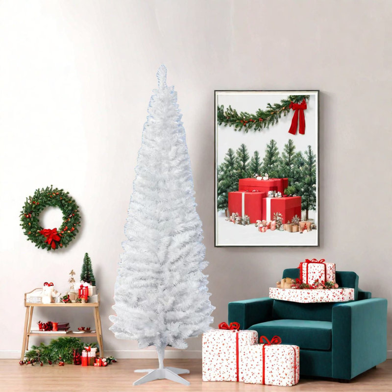 Arbres de Noël modernes et minces, conception en plastique blanc pour petits espaces