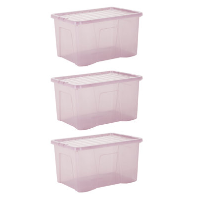 Wham Crystal 60L Plastic Storage Boxes Tint Dusky