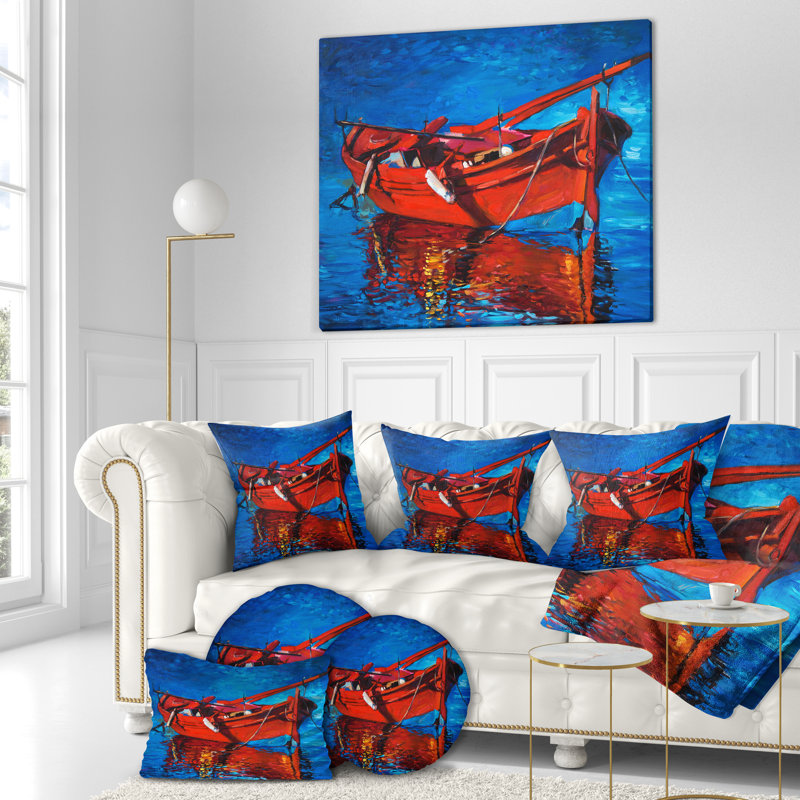 « red bateau over the ocean », peinture, H 30 po x l 40 po x P 1,5 po, Toile tendue