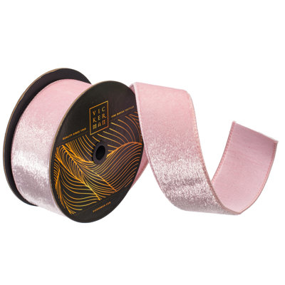  2.5" x 10yd Pink Velvet Luster Wired Ribbon. Pink Dupion Backing.