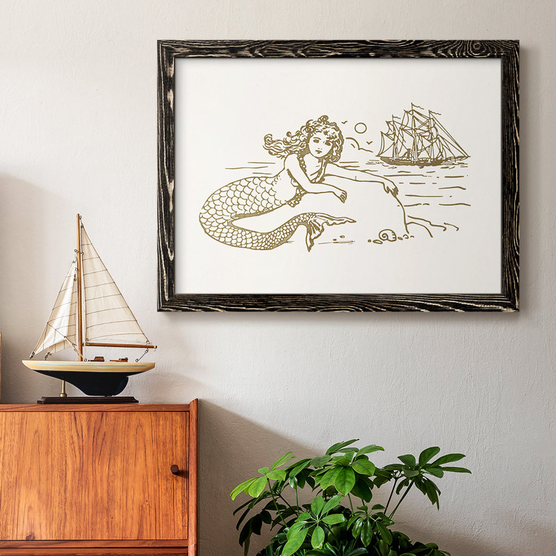 Sunning Mermaid I - reproduction de photo sur toile, Cadre noir, H 26 po x l 38 po x P 1,5 po