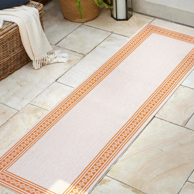 Tapis intérieur / extérieur crème / orange Cipolla, Tapis de couloir 2 pi x 8 pi
