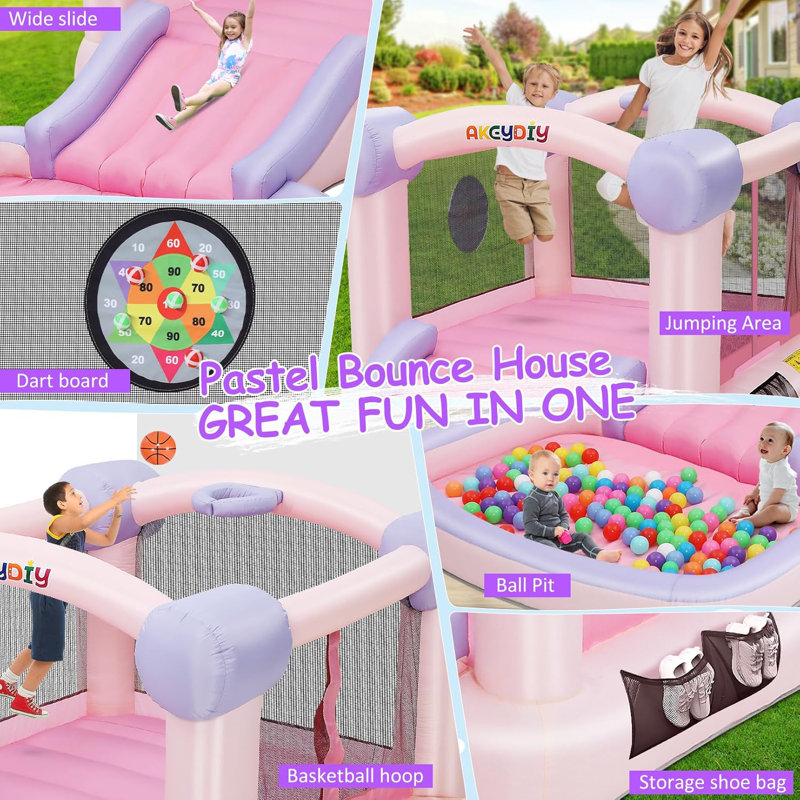 13.4' x 6.9' Inflatable Bounce House with Slide, Ball Pit, Basketball Hoop & Dart Game – Indoor & Outdoor Toddler Playhouse with Blower, Balls & Accessories – Quick Setup for Year-Round Fun