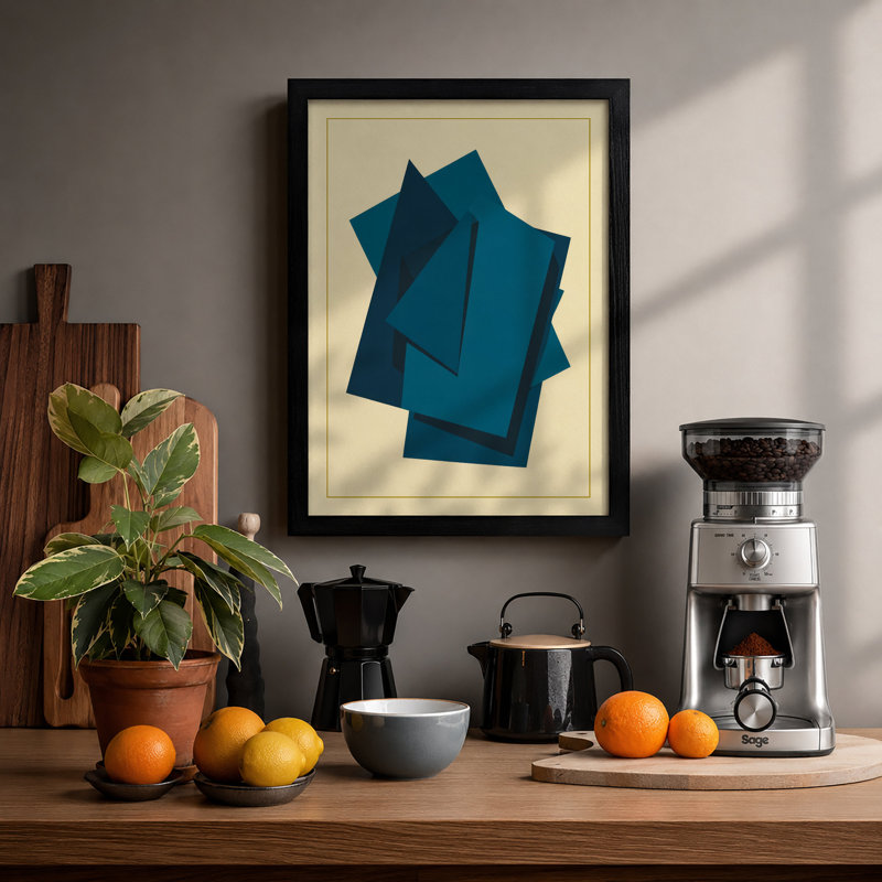 Teal Structure Geometric - Framed Print, A1 - 84.1 x 59.4 cm, Black