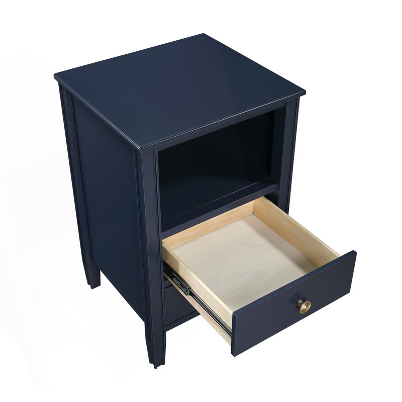 Table de chevet à 2 tiroirs avec rangement, Bleu très foncé