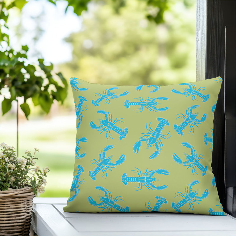 Coussin décoratif d'extérieur Lobster, Carré 20 po, Citron vert / bleu