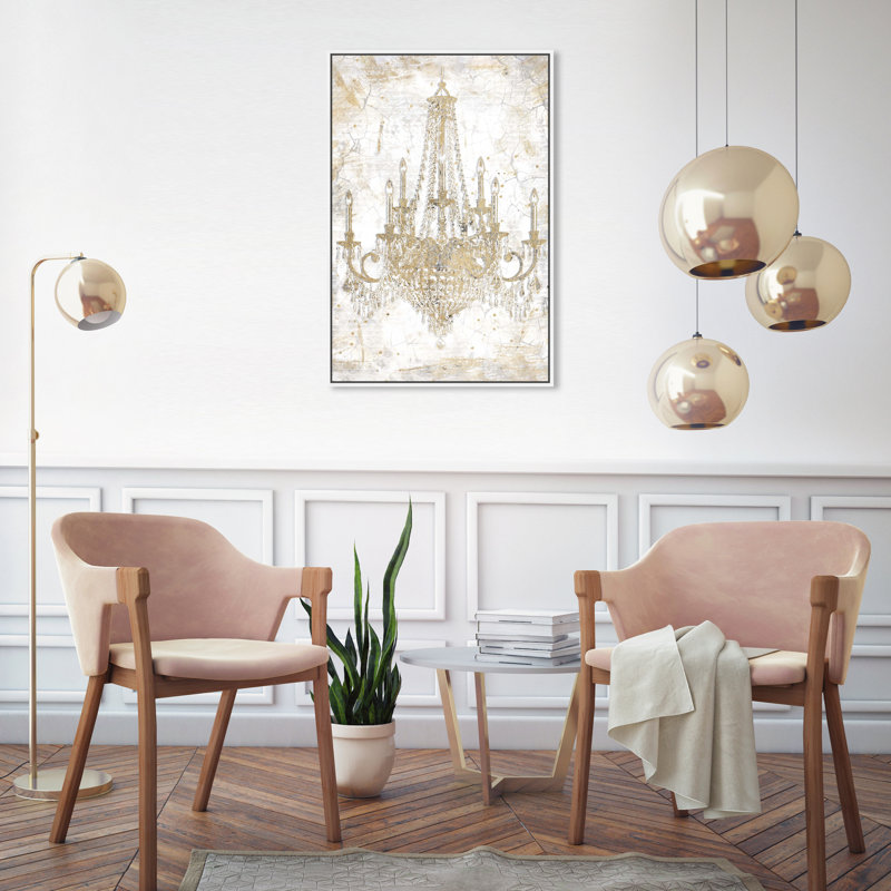 Fashion And Glam " Fashion And Glam White And Gold Chandelier " by Oliver Gal, White Floater Framed, 30" H x 20" W