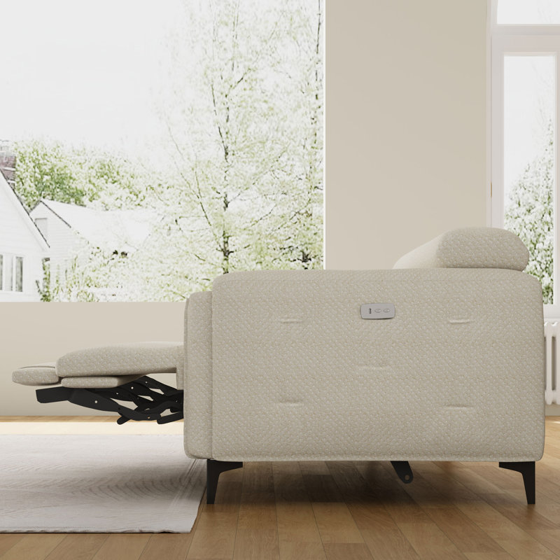 Attalia 74.8-Inch 3D Velvet Fabric Pillow Arm Dual Motor Reclining Sofa with Adjustable Headrest and USB Port