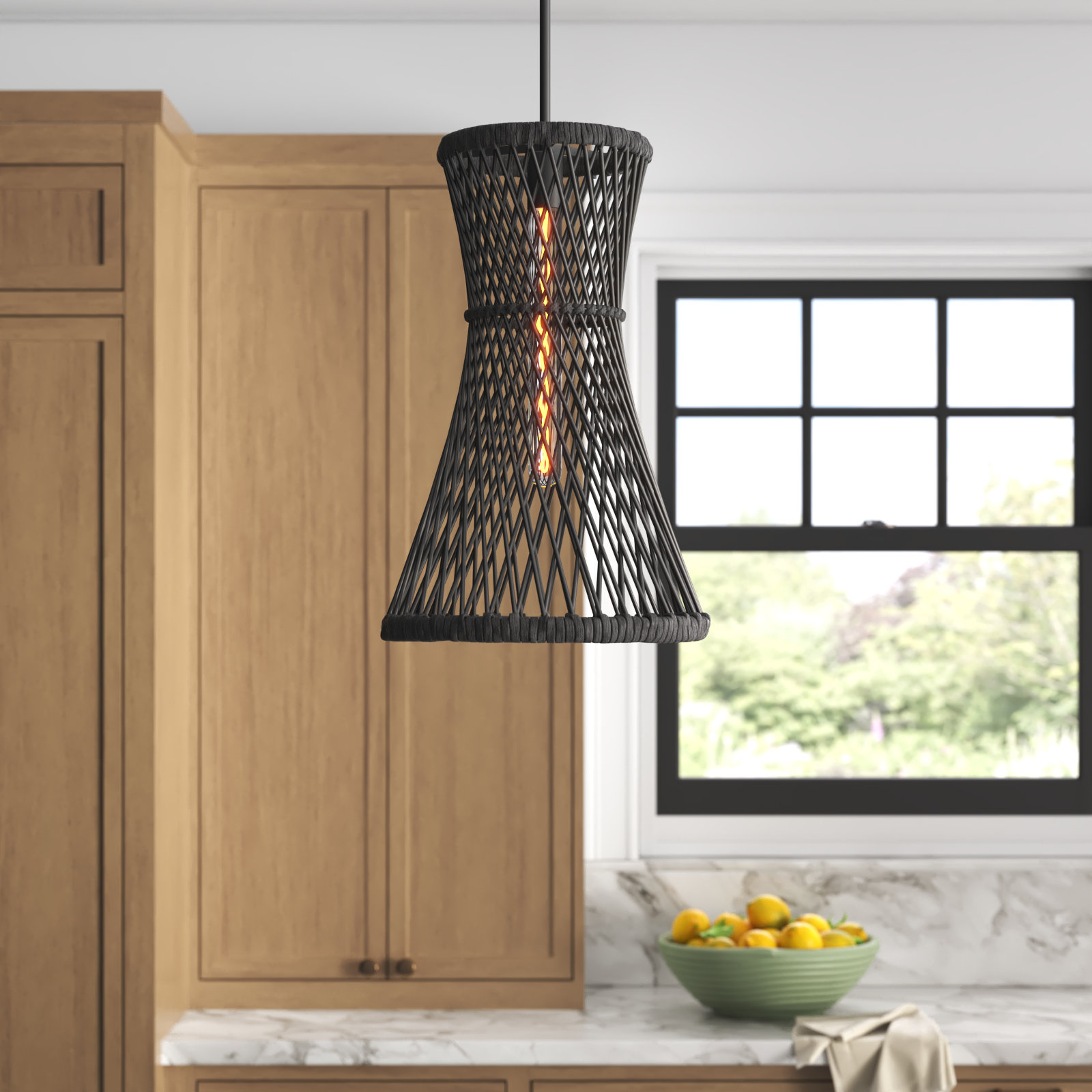 Marselle Single Light Reed Dimmable Pendant, Black