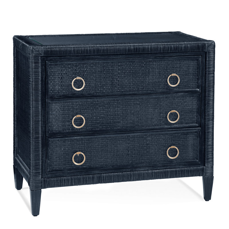 Sabal Bay 3-Drawer Wicker Chest, Satin Brass, Navy