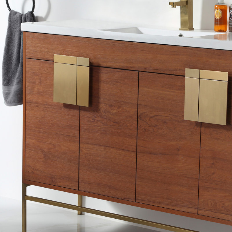 Ensemble de meuble-lavabo simple 48 po Maisie, Laiton satiné, Noyer épicé
