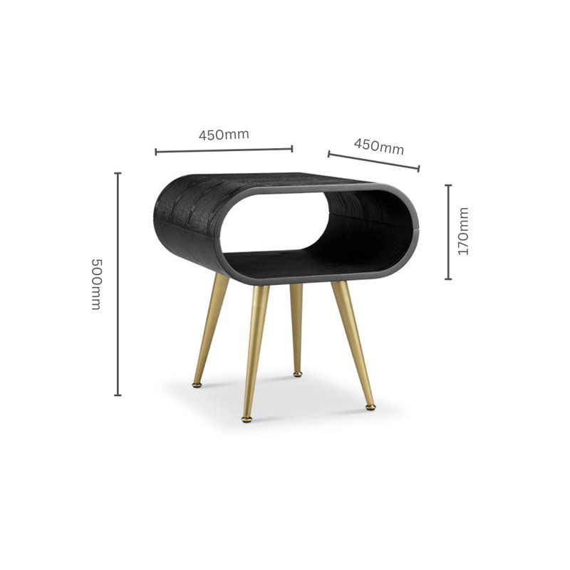 Berfin Side Table with Storage, Black, Brass