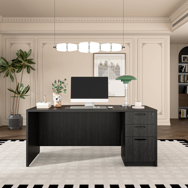Executive Desk With Two File Cabinets, Gray