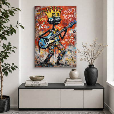 Graffiti King Bass Guitar Player Artwork, Music Room Pictures, Framed Canvas Giclee Print Wall Art