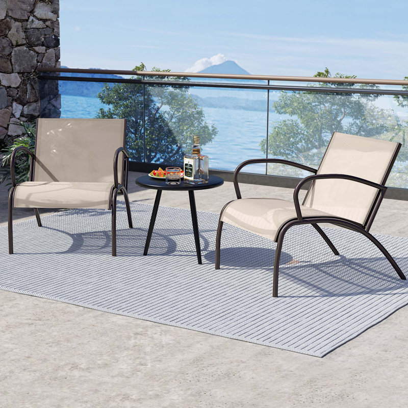  Ensemble de chaises de patio 3 pièces avec table basse ronde en tissu courbé pour la cour