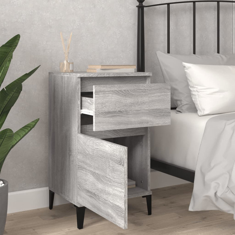 Luverne 40cm W Manufactured Wood Bedside Table, Grey